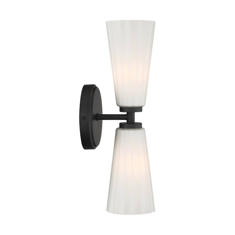 Bellevue SHWS43575 2 Light 15" Tall Bathroom Sconce with White Fluted