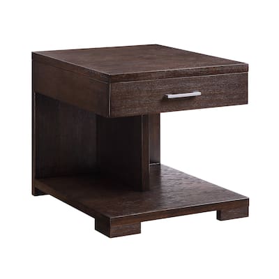 Wooden End Table with 1 Drawer, Brown