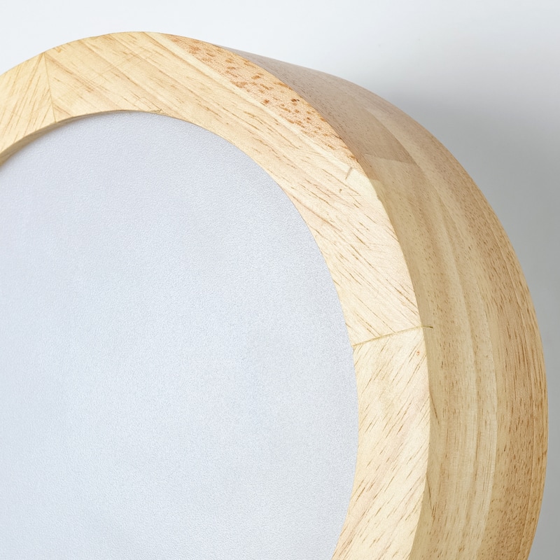 1-Light 7.87 in. Modern Farmhouse Small LED Round Wall Sconce in Natural Rubberwood Finish - 7.87 in. W x 3.35 in. H