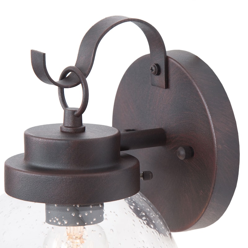Modern 1-Light Seeded Glass Globe Outdoor Wall Sconce - L 6"x W 6.5"x H10"