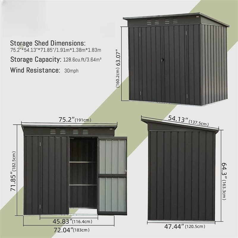 Outdoor Rustproof Storage Shed Metal Tool Shed with Lockable Double Doors Waterproof Garden Shed, Air Vents