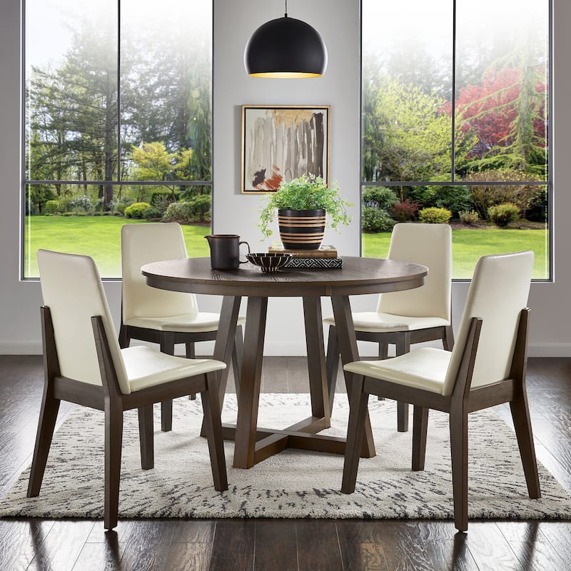 Harstad 47" Wood Finish Fixed Top Round Dining Set by iNSPIRE Q Modern - Walnut