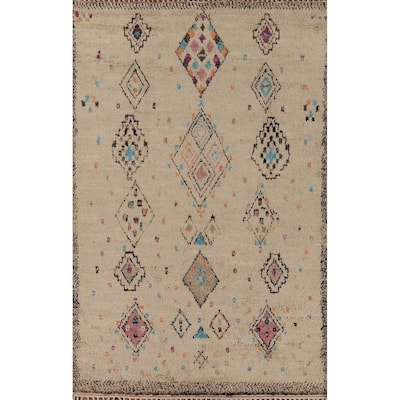 Plush Moroccan Oriental Area Rug Handmade Geometric Wool Carpet - 6'7" x 10'4"