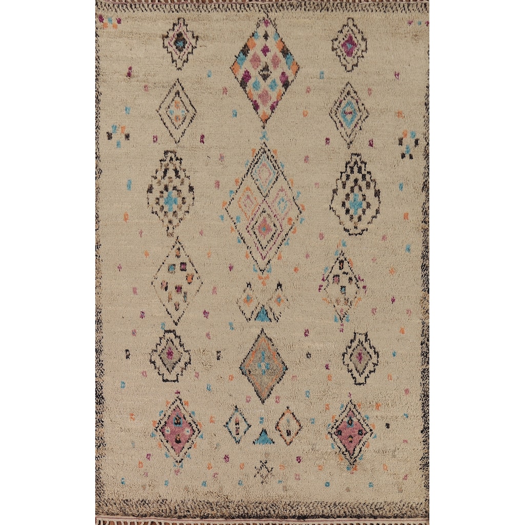 Plush Moroccan Oriental Area Rug Handmade Geometric Wool Carpet - 6'7" x 10'4"