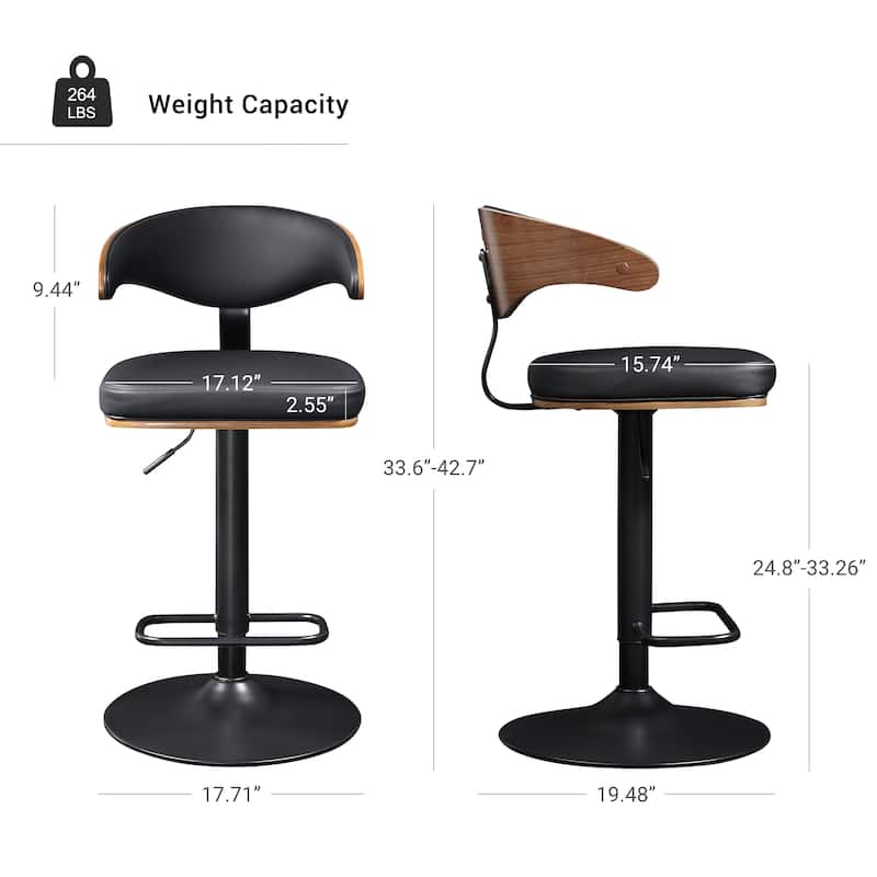Art Leon Faux Leather Swivel Adjustable Bar Stool with Wood Accents - Black