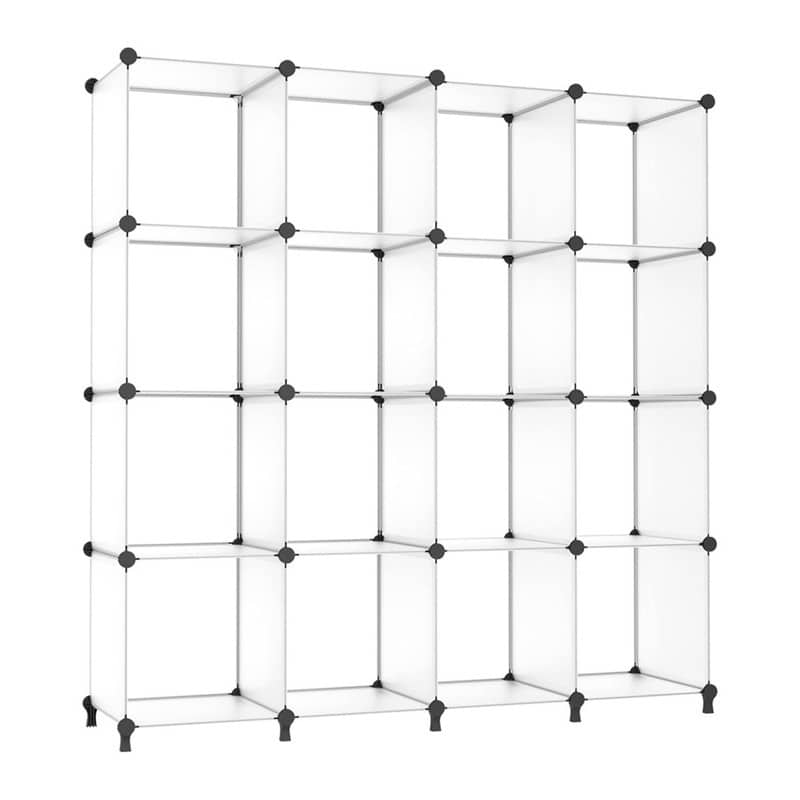 14 Cube Stackable Shoe Rack Organizer DIY Plastic Shoe Storage Cabinet for Closet & Entryway - N/A - White