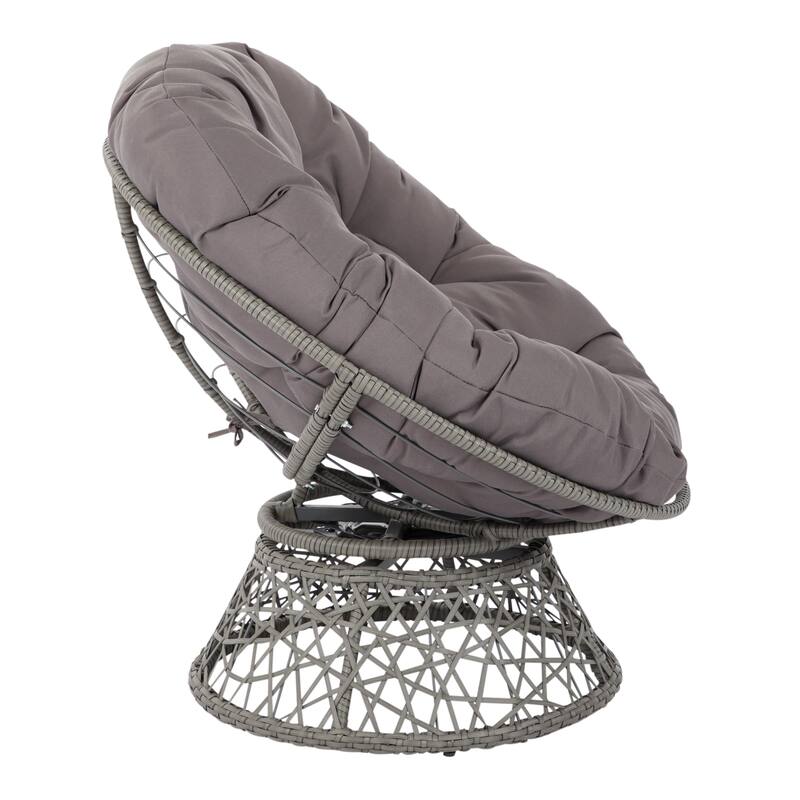 OS Home and Office Furniture Model Papasan Chair with Grey cushion and Dark Grey Wicker Wrapped Frame