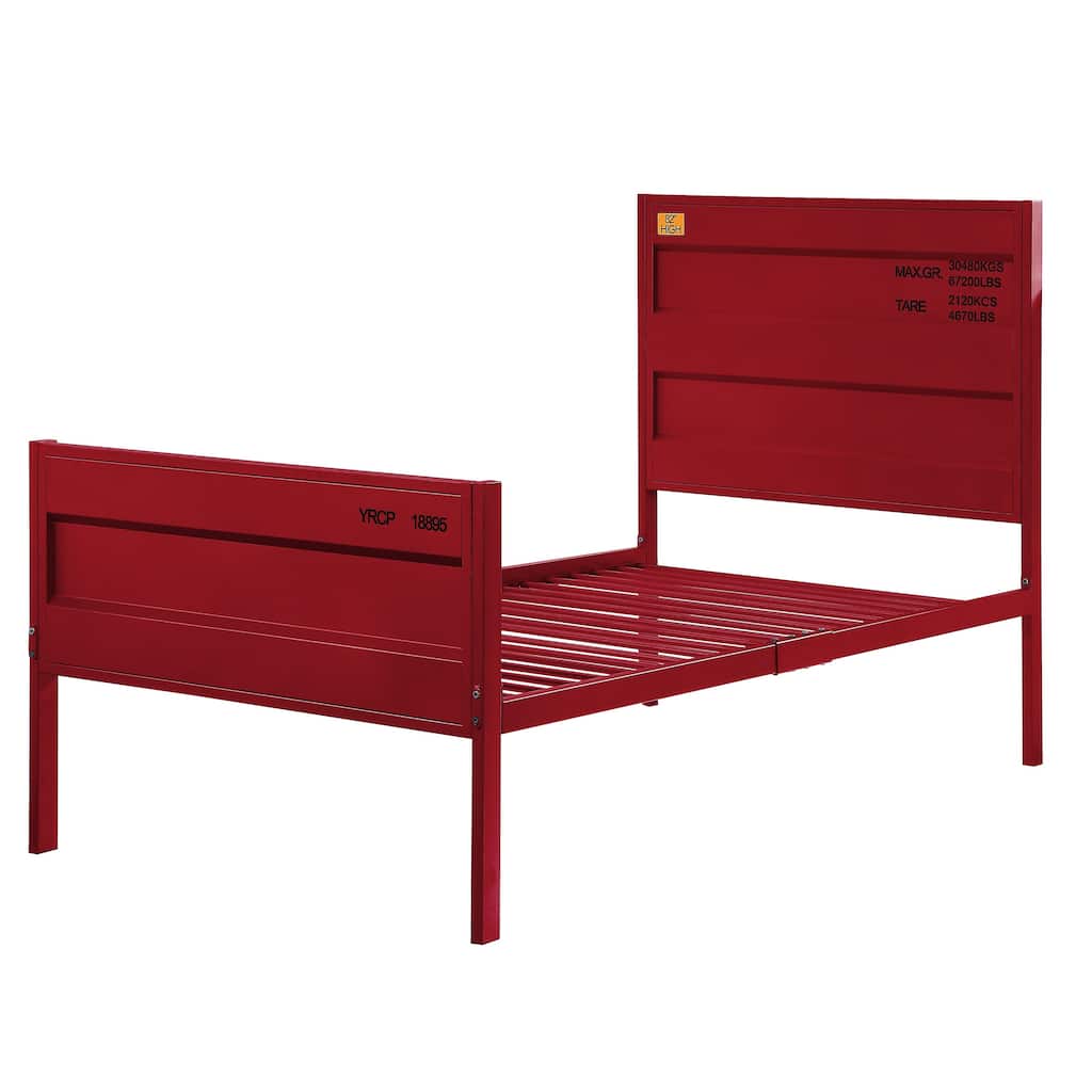 Modern Industrial Red Twin Bed with Panel Headboard