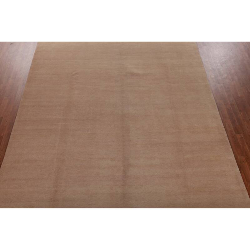 Hand Knotted Oriental 100% Wool Carpet Modern Solid Peach Gabbeh Area Rug - 12' 6'' X 9' 1''