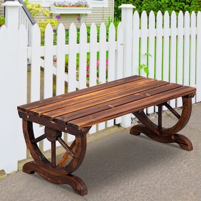 Patio Backyard Porch Garden Rustic 2-Person Wooden Wagon Wheel Bench