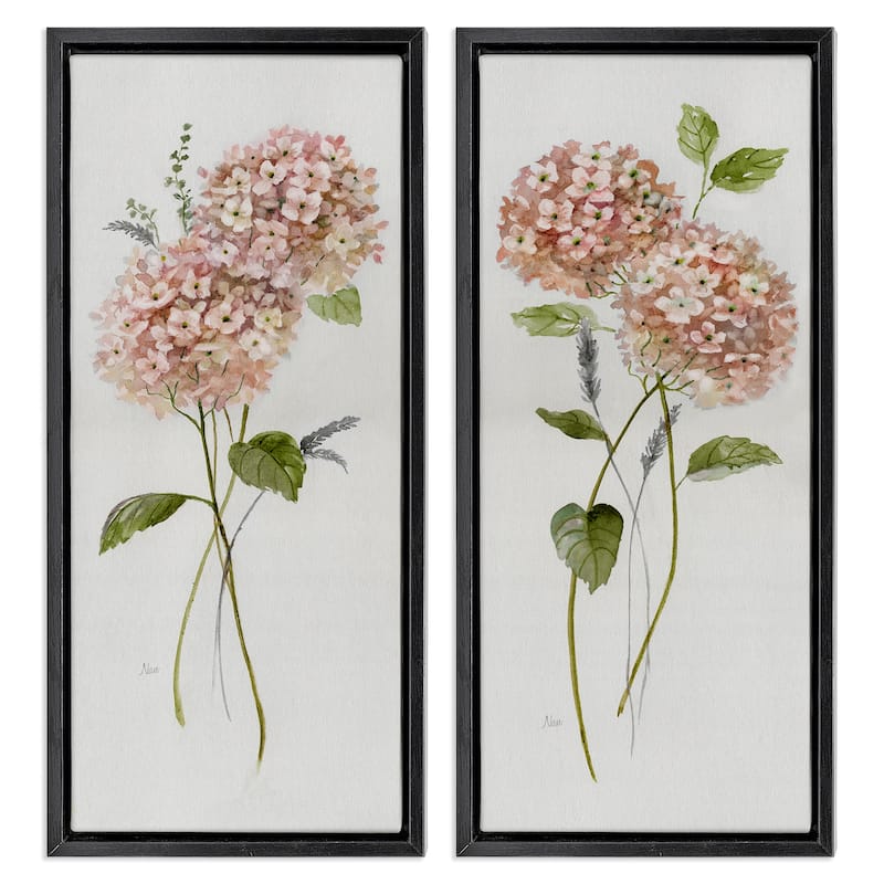 Stupell Pink Hydrangea Sprigs Framed Floater Canvas Wall Art Design By Nan (Set of 2) - 11 x 25 - Black
