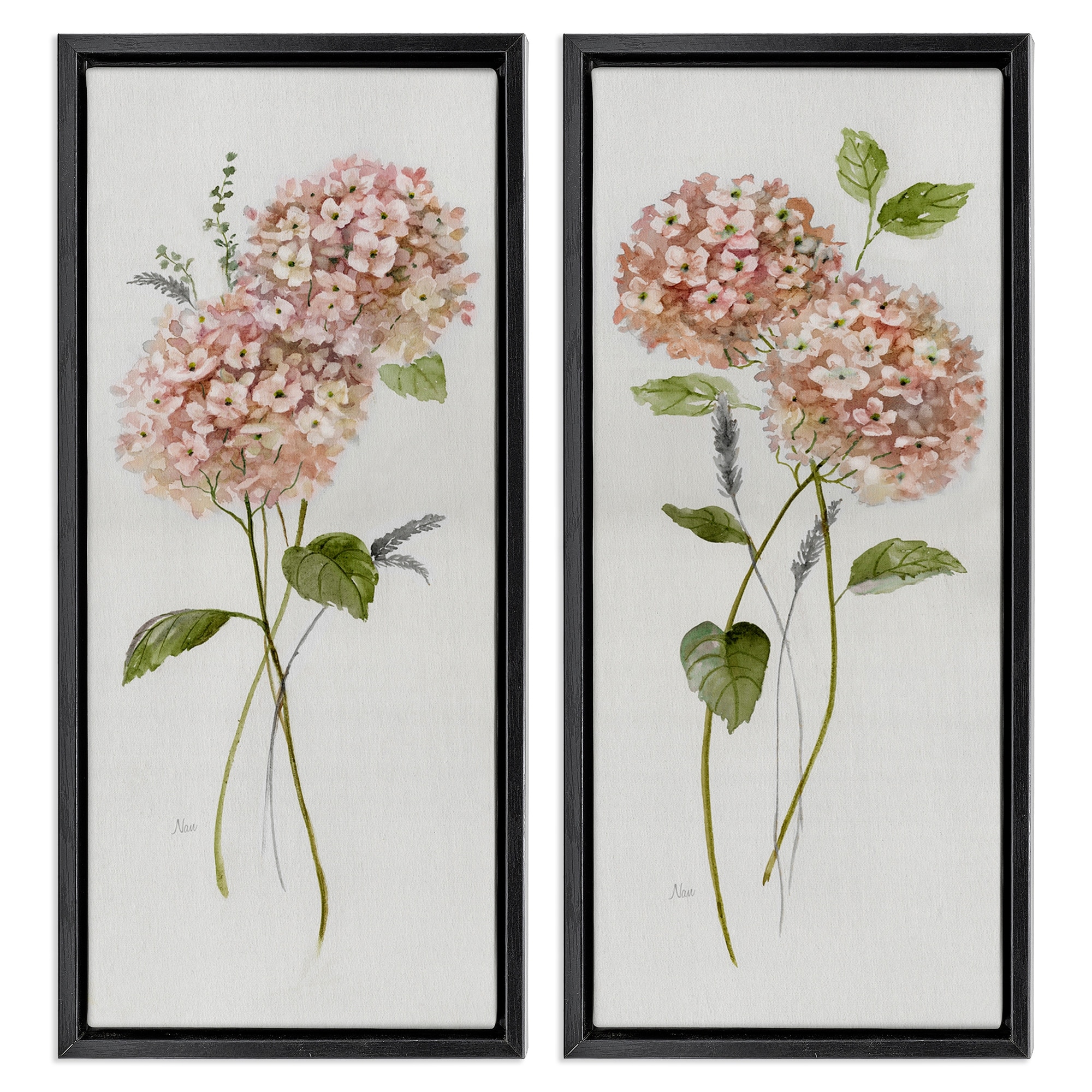 Stupell Pink Hydrangea Sprigs Framed Floater Canvas Wall Art Design By Nan (Set of 2)