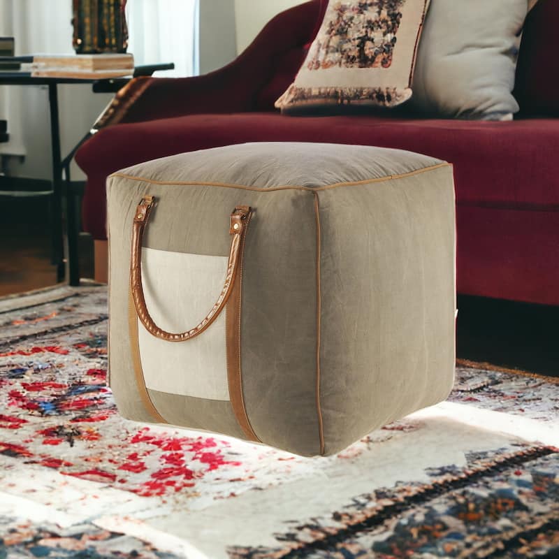 HomeRoots 20" Gray Cotton Blend Ottoman