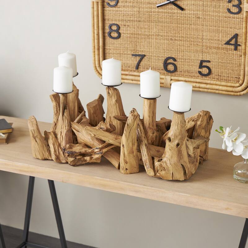 Teak Wood Handmade Live Edge Candelabra - Brown - Roche River Decor