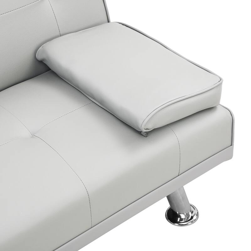 White PVC Loveseat Sofa Bed with Wood Frame
