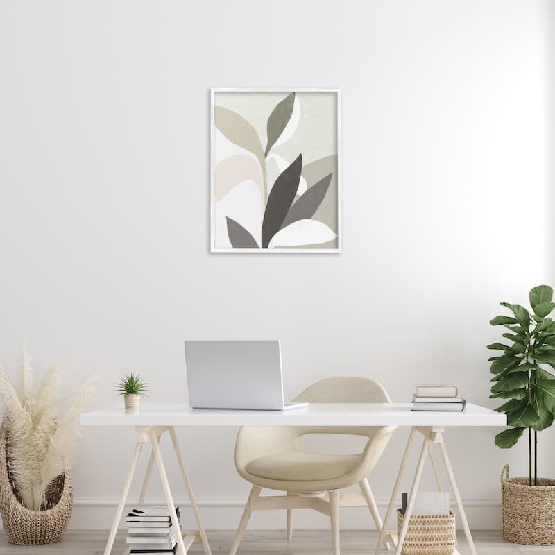 Stupell Organic Soft Leaf Shapes Framed Giclee Art Design By June Erica Vess