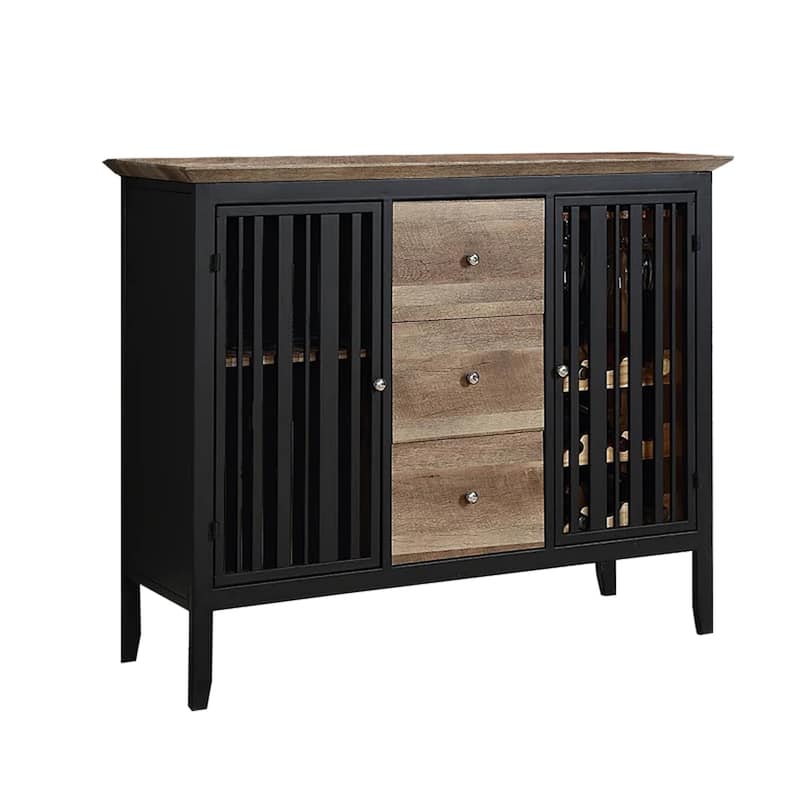 Nori 47 Inch Sideboard Buffet, 3 Drawers, Antique Oak Brown and Black - Brown, Black