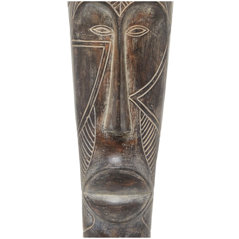 Polystone Mask Slim Carved African Tribal Sculpture with Block Base - Brown - Roche River Decor - 6"W x 5"L x 30"H