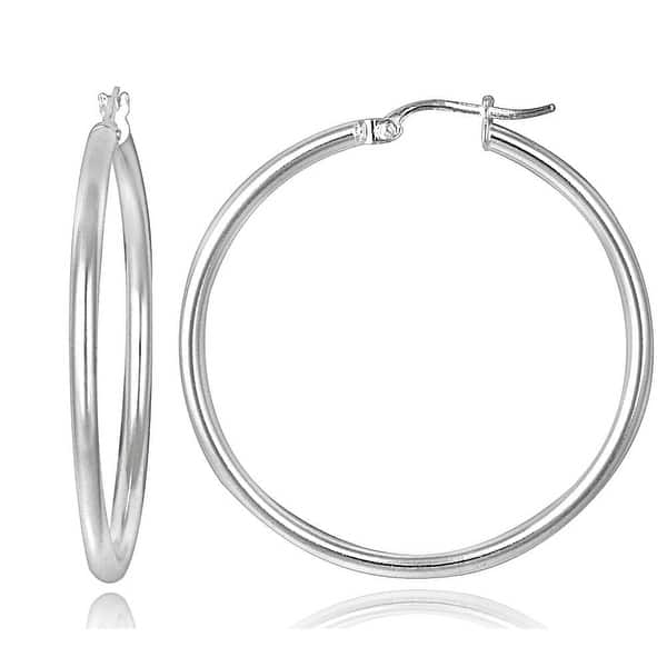 slide 1 of 12, Mondevio Sterling Silver High Polished Round Hoop Earrings