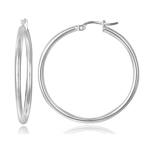 Mondevio Sterling Silver High Polished Round Hoop Earrings