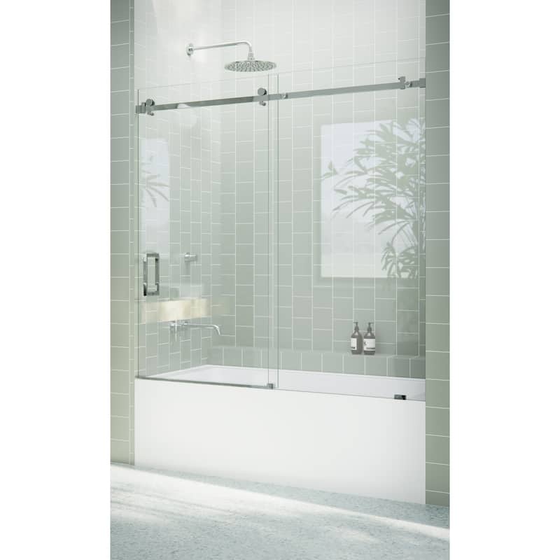 Glass Warehouse 56 in. - 60 in. x 60in. Frameless Bath Tub Sliding Shower Door with Square Hardware