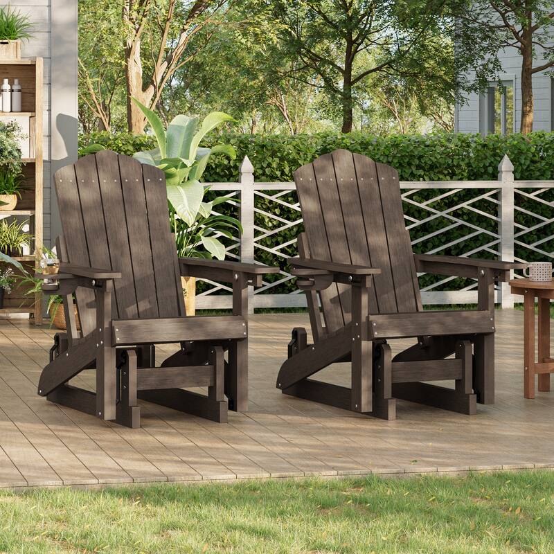 Glider Adirondack Patio Chair, 3-Position Adjust Smooth Motion Chair - 2-Piece - Coffee