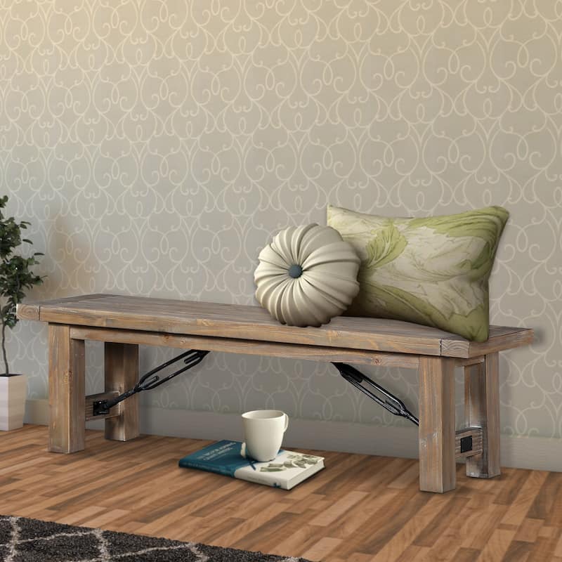 Acacia Wood Bench with Thick Block Legs, Brown