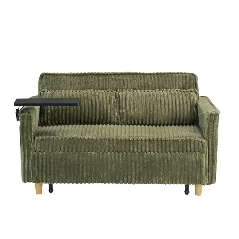 Pull Out Corduroy Sofa with USB Port