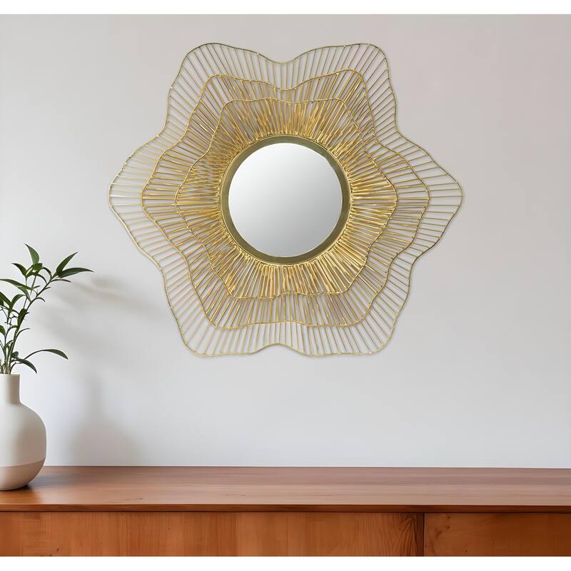 HomeRoots 27" Gold Floral Sunburst Iron Framed Accent Mirror - 27' X '27' X '2.4 - Gold - 27' X '27' X '2.4