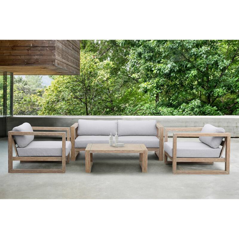Paradise Solid Eucalyptus Wood Outdoor Patio Club Chair with Gray Cushions
