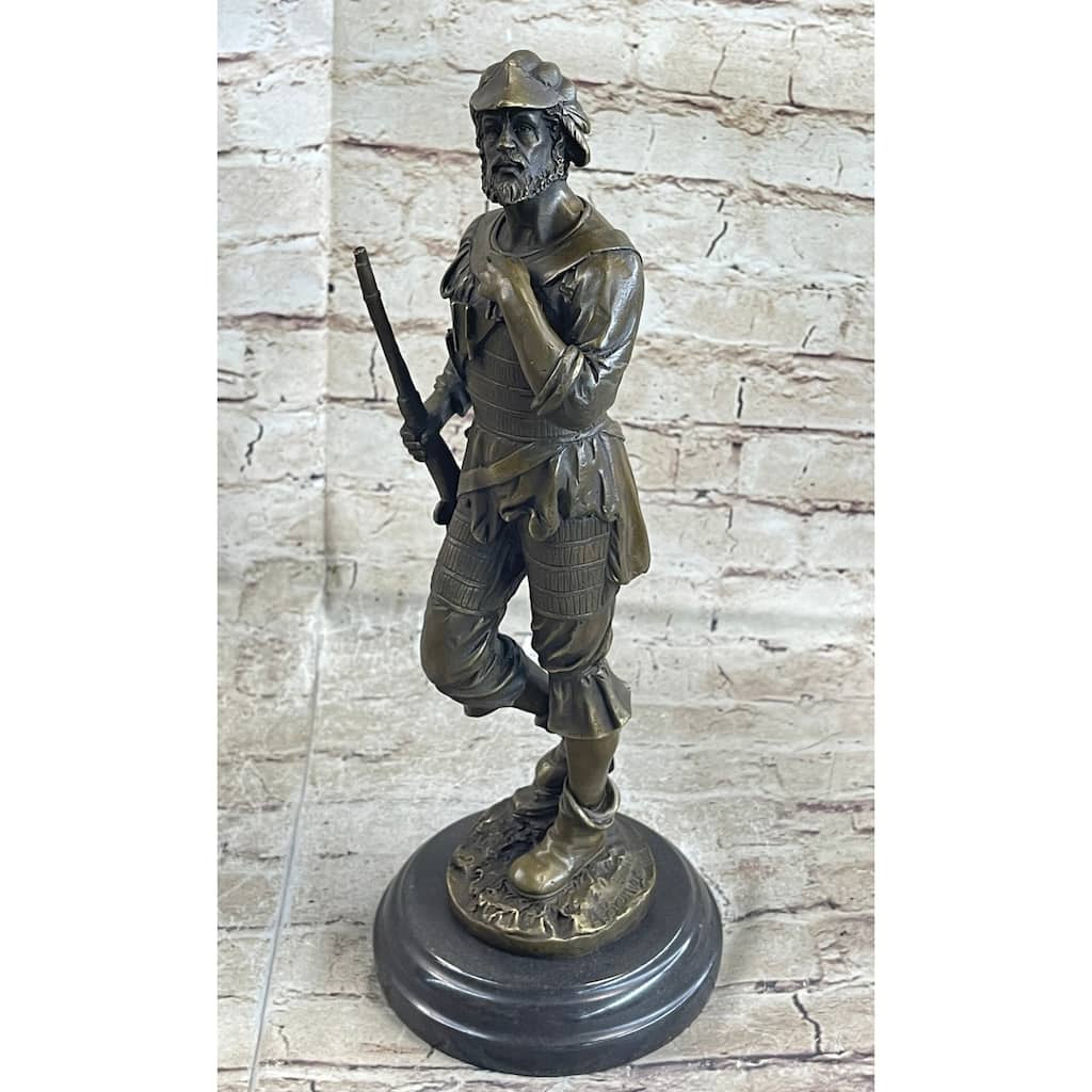 Mid Century French Renaissance Soldier Holding A Gun Bronze Sculpture Figurine