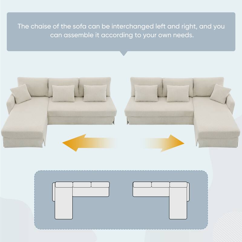 87" Modern L Shaped Sofa with Reversible Chaise,Corduroy Upholstered Sectional Sofa with Pillows