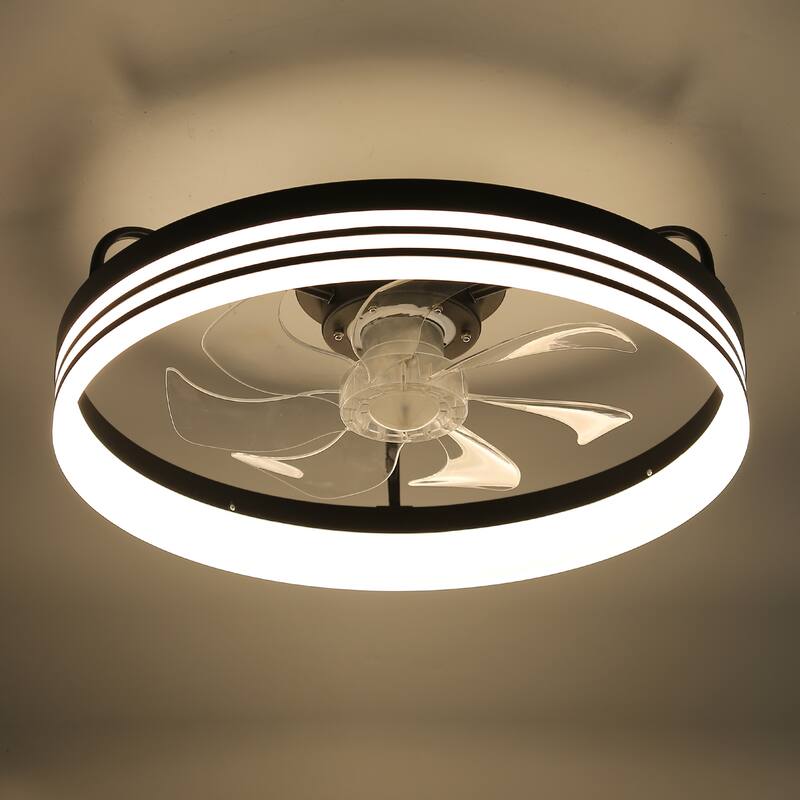Bella Depot 20" Modern Flush Mount Ceiling Fan with APP Control, 6-Speed Low Profile Reversible Ceiling Fan with Dimmable Light