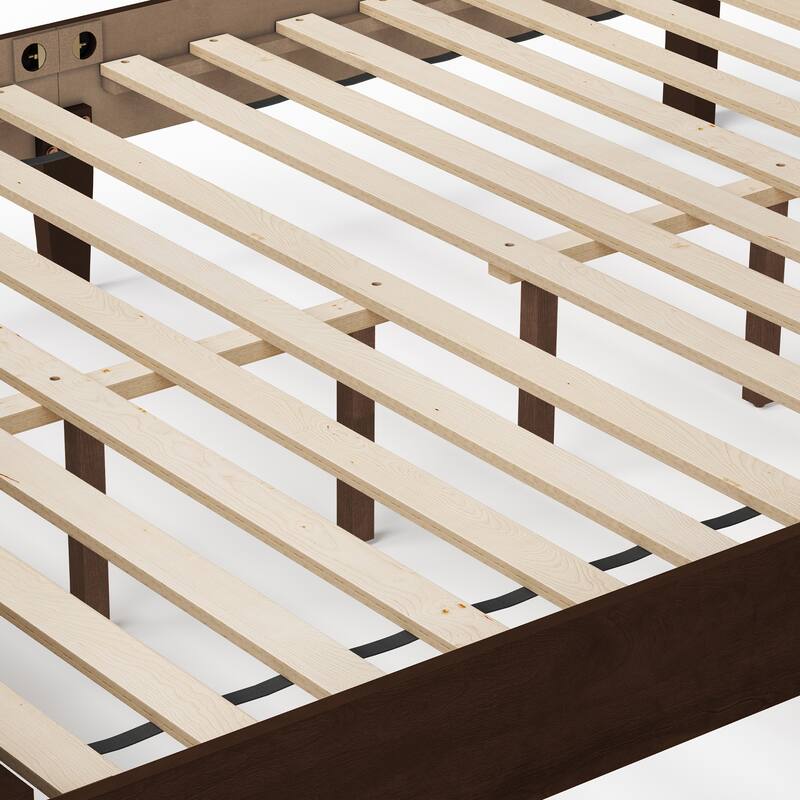 Modern Wooden Upholstered Platform Bed Frame Queen/King Size with Headboard