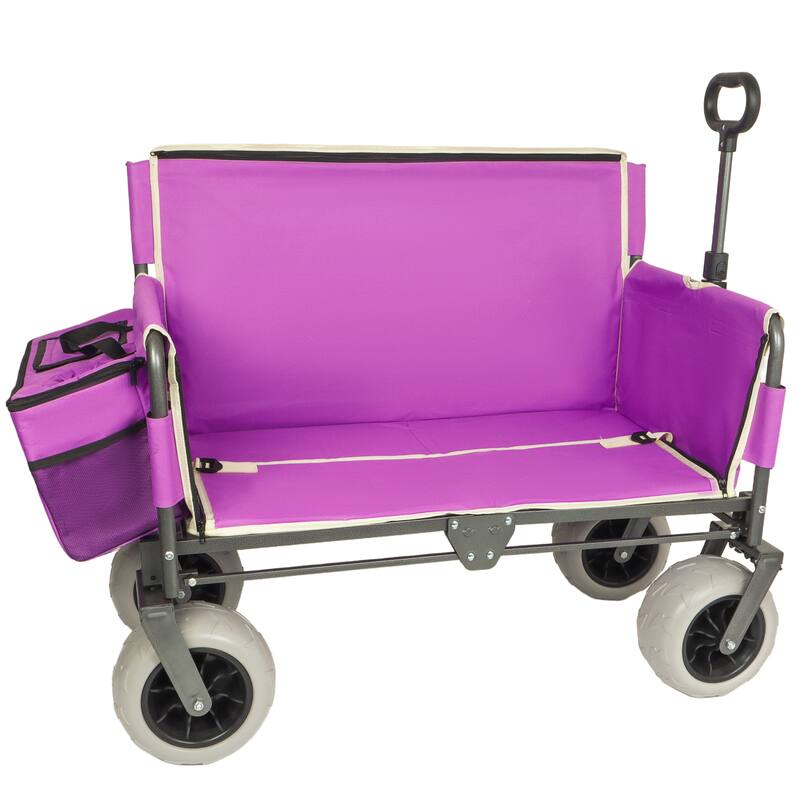 3-in-1 Heavy-Duty Folding Wagon Cart with Bench Seat & Storage, patent protection-Includes 1 ice pack, 500lbs, 180L Capacity