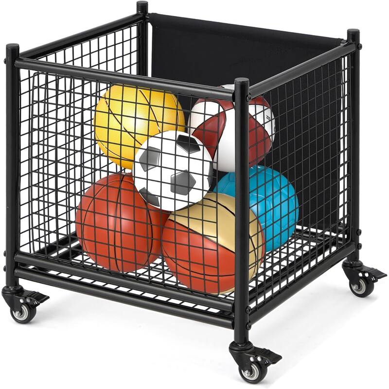 AECOJOY Ball Cart Storage, Rolling Basketball Bin with Wheels for Garage, Indoor & Outdoor - Small