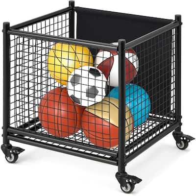 AECOJOY Ball Cart Storage, Rolling Basketball Bin with Wheels for Garage, Indoor & Outdoor