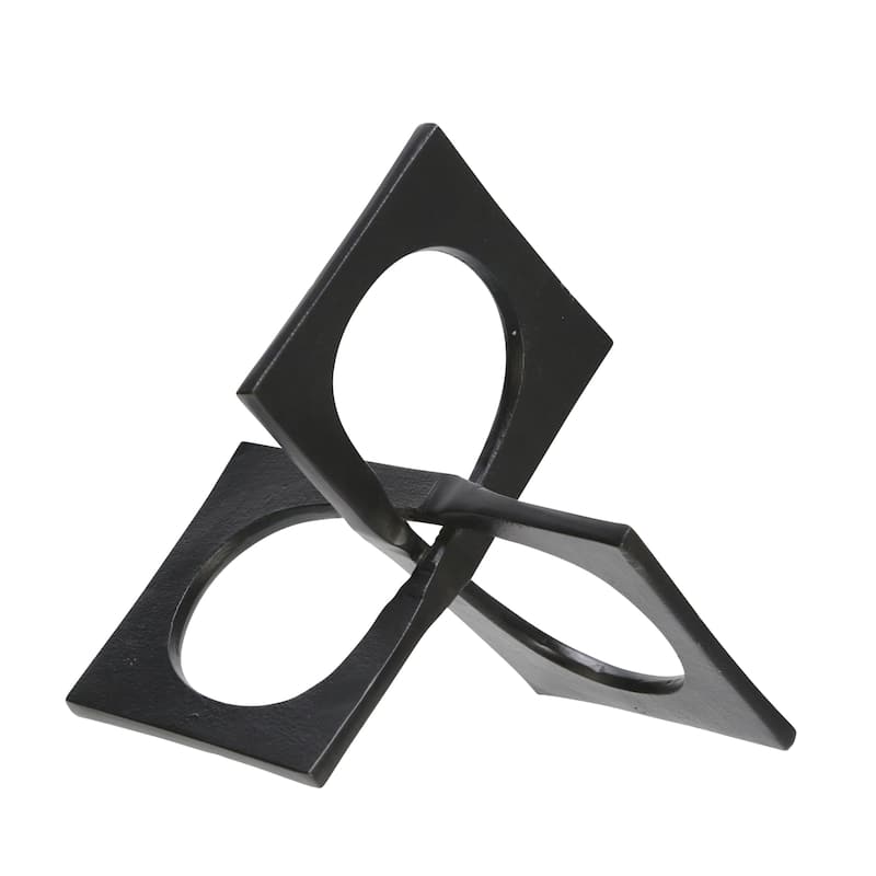 Modern Geometric Metal Abstract Interlocking Square Sculpture - Black - 9" x 9" x 5"