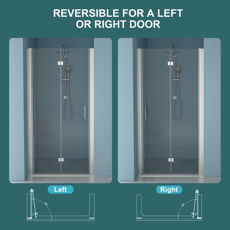 Fold Frameless Shower Door with Tempered Glass - 32*72