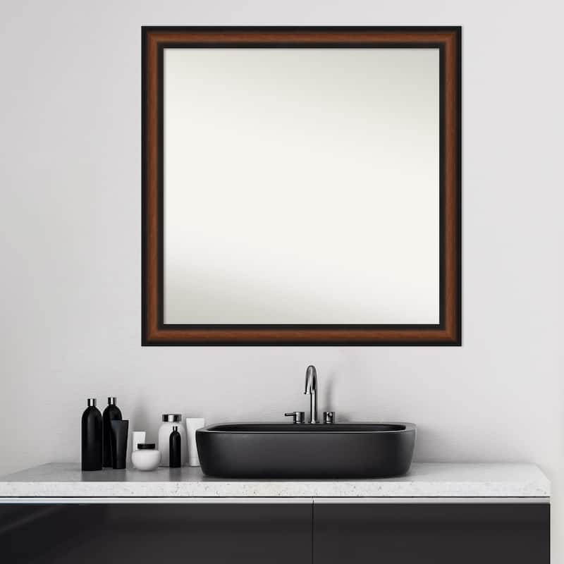 Non-Beveled Bathroom Wall Mirror - Yale Walnut Frame