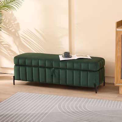 49.21" Wide Upholstered Velvet Storage Soft Bench Footstool Ottoman End of Bed with Metal Legs, Foot Rest
