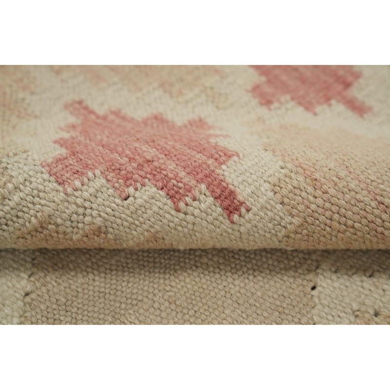 Hand Woven Oriental 100% Wool Carpet Southwestern Tribal Beige & Ivories Kilim Area Rug - 10' 0'' X 7' 2''