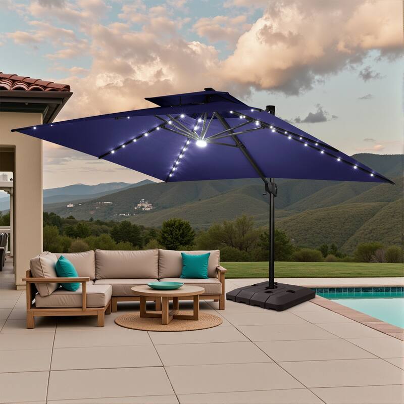 10 FT x 13 FT Outdoor LED Lighted Patio Cantilever Umbrella with Base