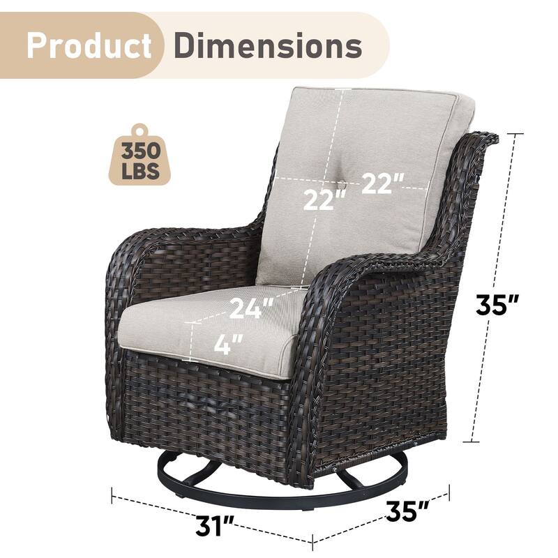Gymojoy Outdoor Rattan Wicker Swivel Chair with Cushion (Set of 2)