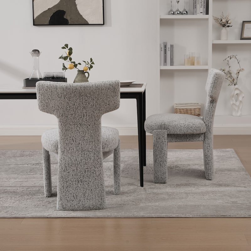 Upholstered Chenille Dining Chair with Rubberwood Legs and Armless Curved Back,Set of 2