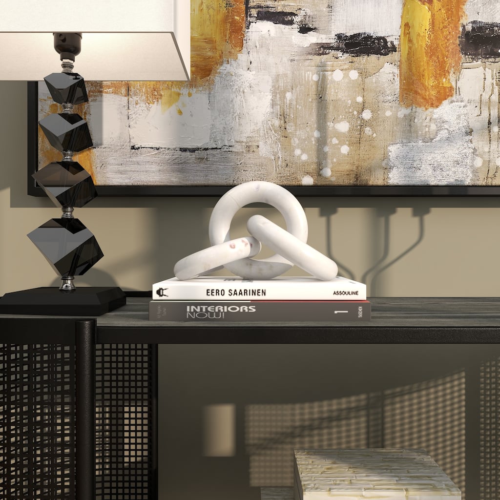 Modest White Marble Geometric 2 and 3 Link Chain Sculpture