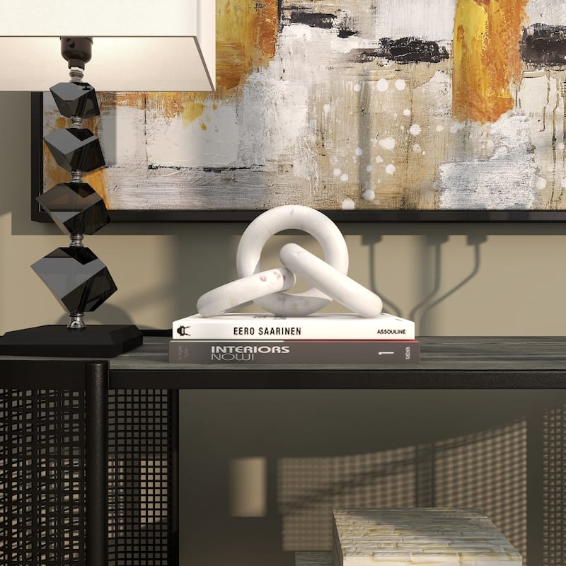 Modest White Marble Geometric 2 and 3 Link Chain Sculpture