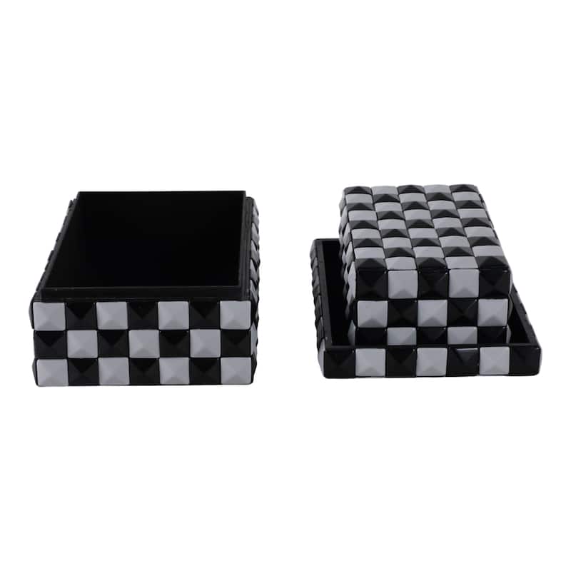 Resin Modern Storage Box Pyramid Checkerboard (Set of 2) - 4/5" Black - 11.75" x 7.75" x 4.5"