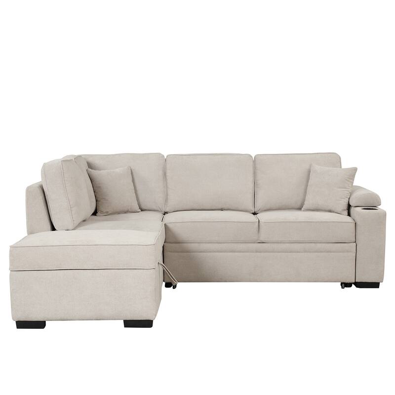 Modern 2 in 1 Pull Out sofa bed L Shape Couch with Storage Ottoman