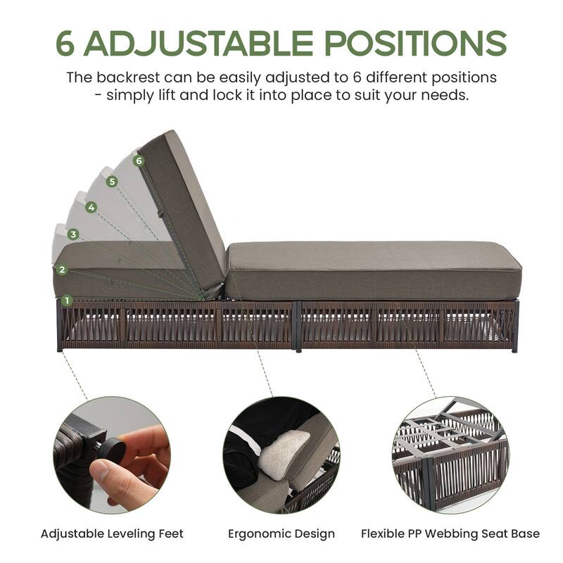 ArcoBay Brown Wicker Outdoor Patio Chaise Lounge with 5-Inch Thick Cushions (4-Pack)